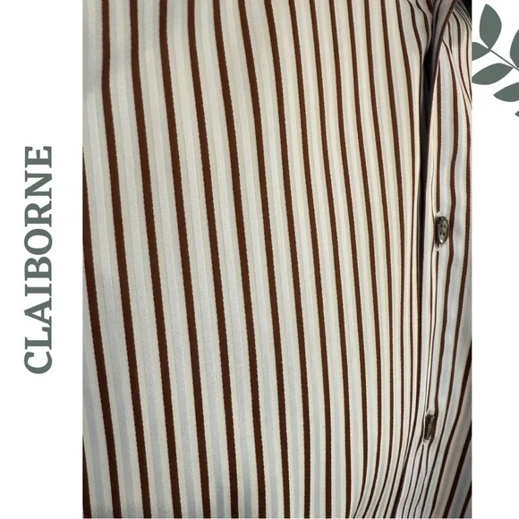 🛍️3/$40 CLAIBORNE Men’s Striped Dress Shirt Classic Blue Brown - Size 16 - Picture 7 of 7